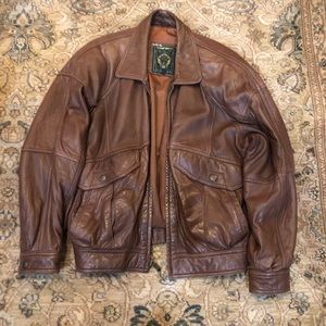 Vintage Winlit Brn Leather Bomber Jacket